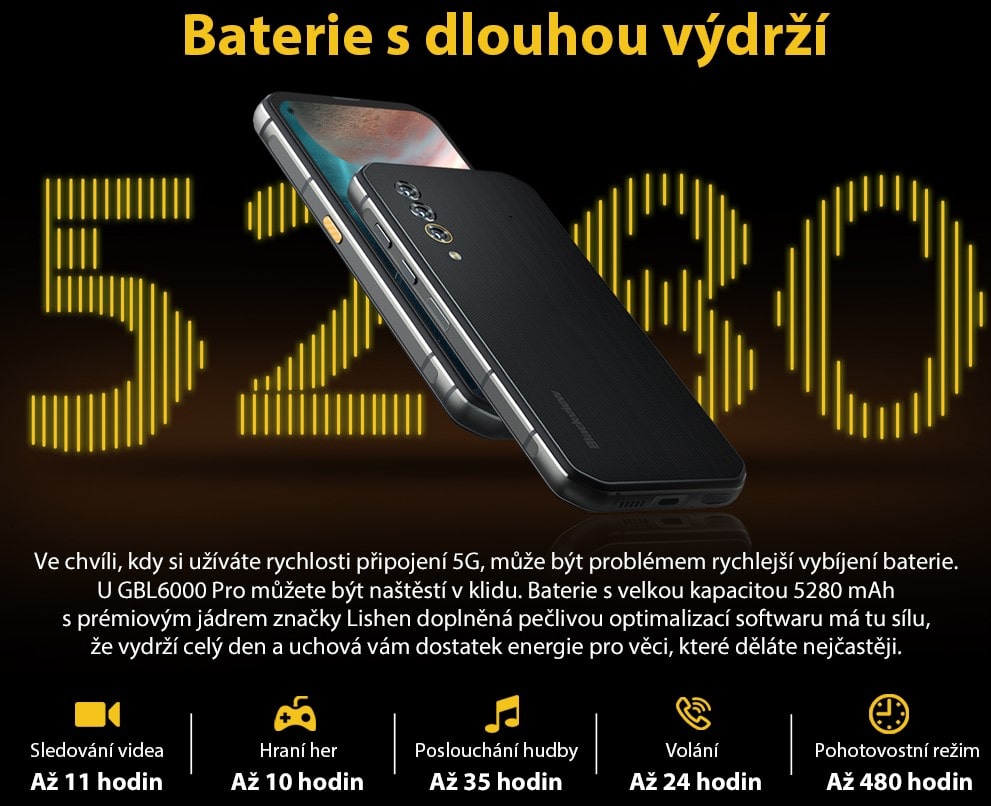 Odolný telefon iGET Blackview GBL6000 Pro baterie